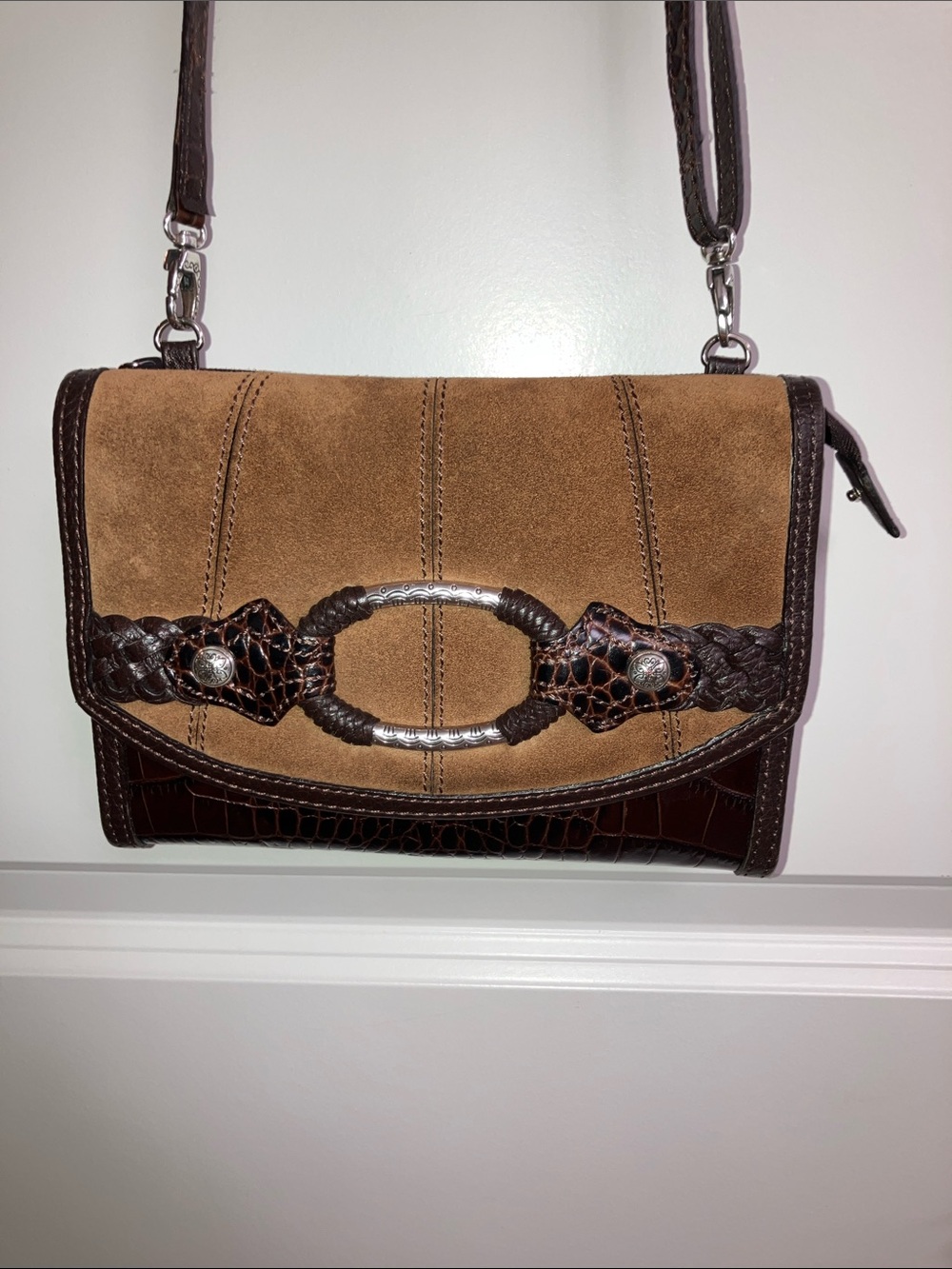 Brahmin brown wallet suede leather crossbody bag New